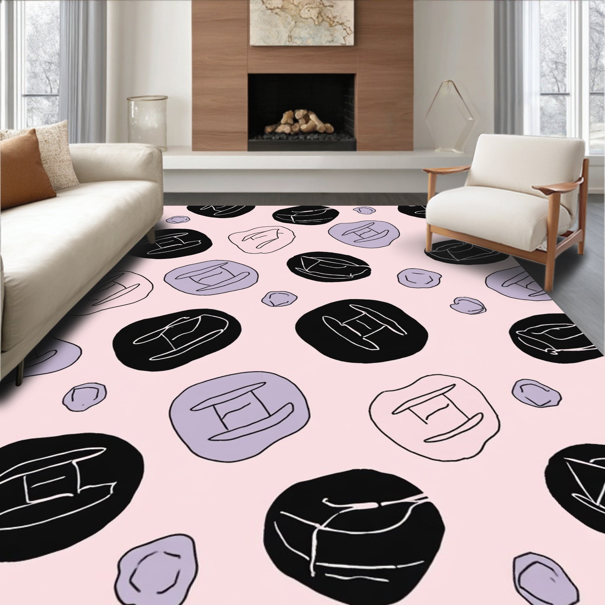 Geometric Pebble And Floral Patterns Rug
