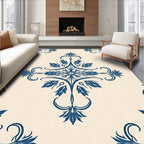 Elegant Blue Floral Damask Pattern Rug