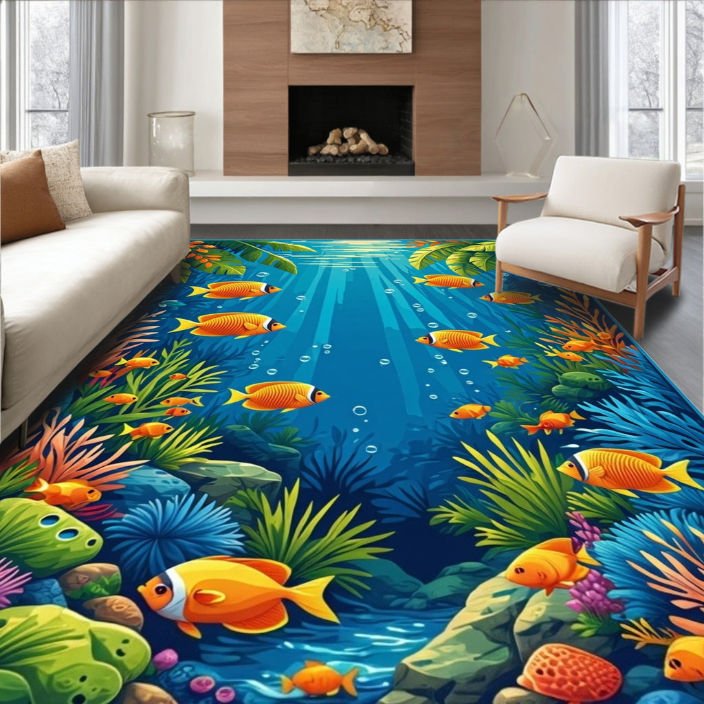 Vibrant Coral Reef Fish Pattern Rug