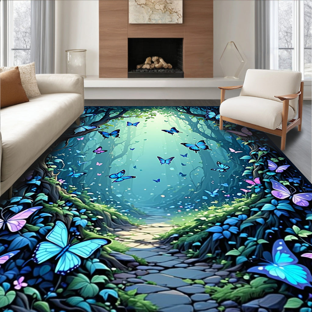 Enchanted Forest Butterfly Pattern Rug