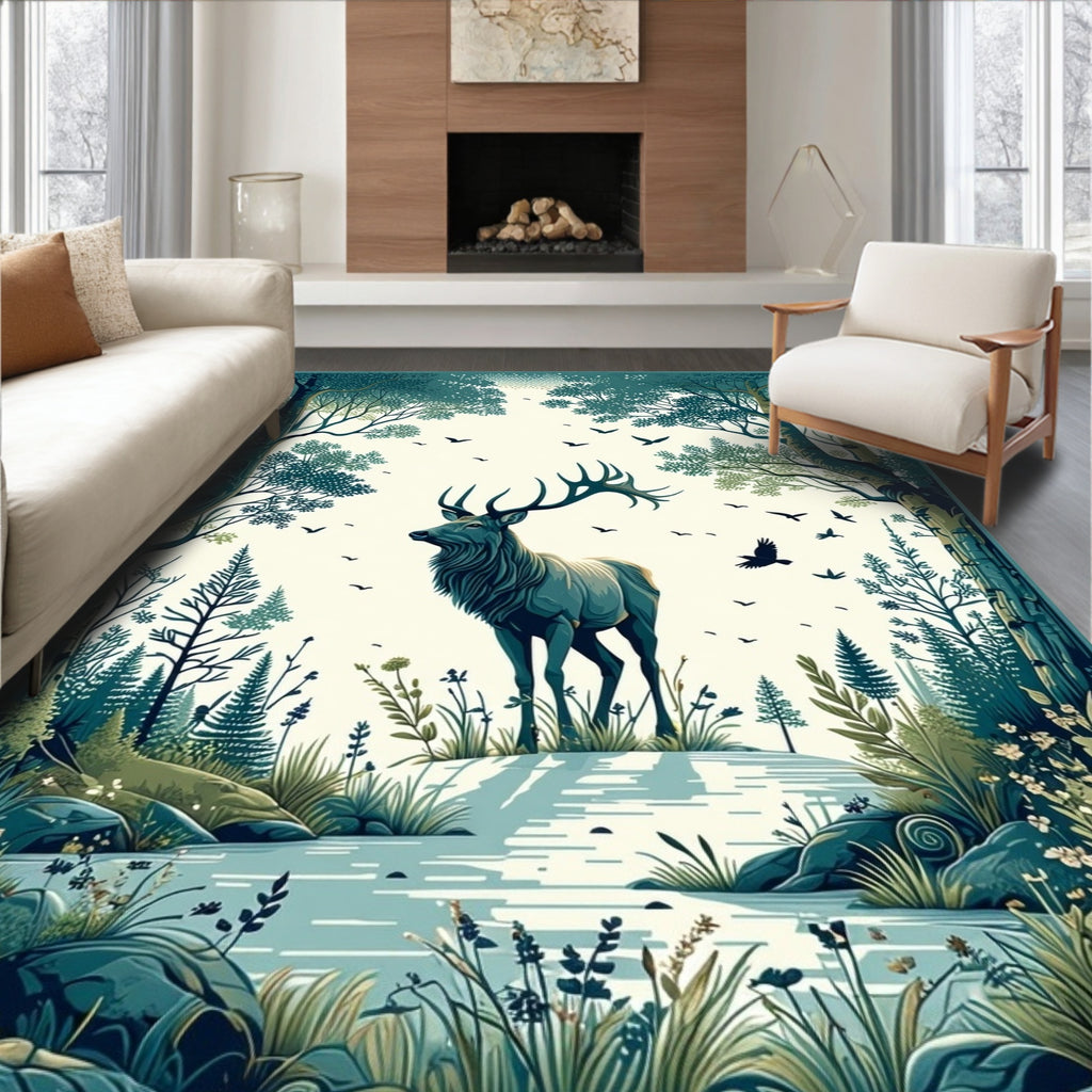 Majestic Elk Woodland Scene Rug