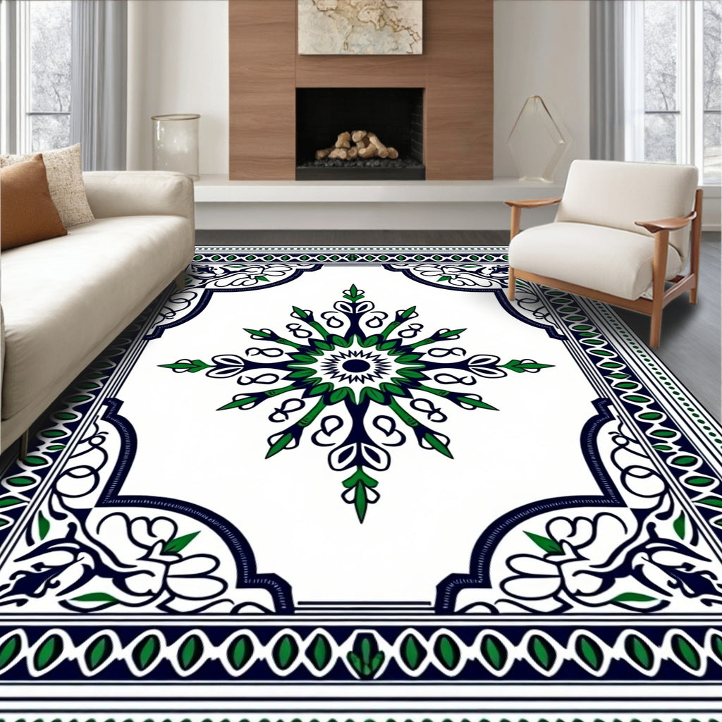 Emerald Navy Abstract Medallion Border Rug