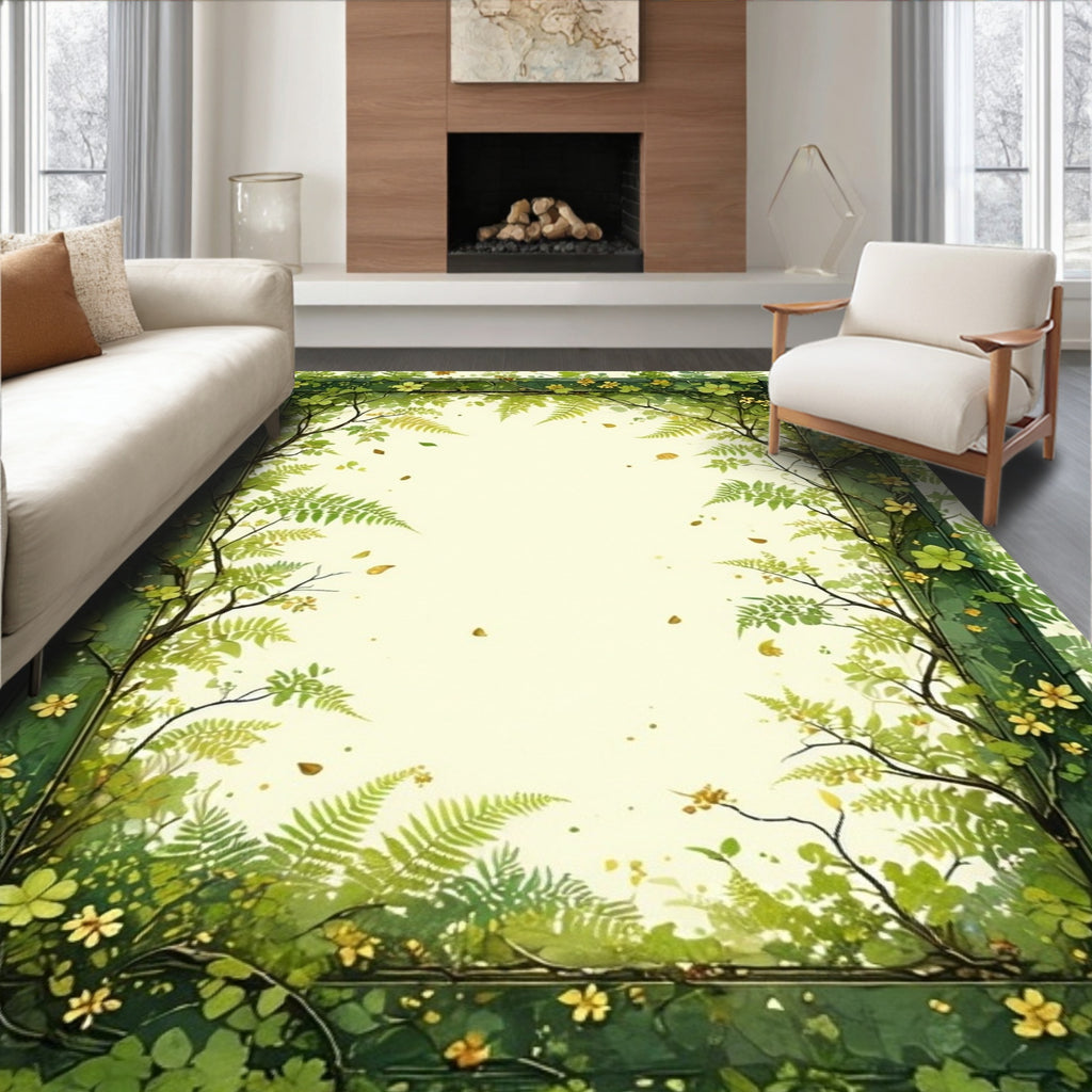 Green Vine Fern Floral Pattern Rug
